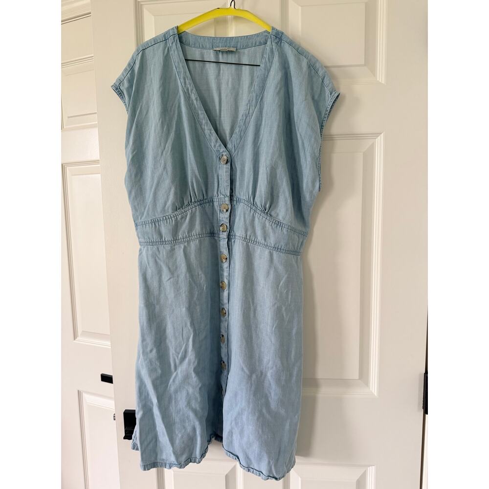 LOFT Chambray Button-Front Flare Dress - Size 16 Lyocell - Picture 3 of 10